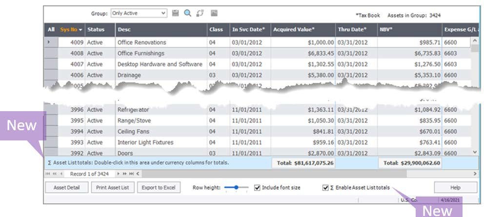 What's New in Sage Fixed Assets 2022.0 - Asset List Screen