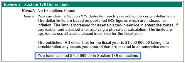 Sage Fixed Assets IRS Section 179 Audit Advisor